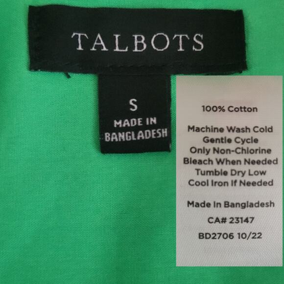 Talbots Sz S Kelly Green The Boyfriend Collared Button Up Curved Hem Cotton - Picture 9 of 12